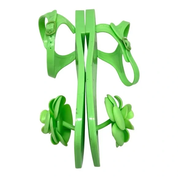 Jeffrey Campbell Fleurise Green Flower Post Flat Summer Jelly Sandals Women’s 7 - Picture 10 of 13